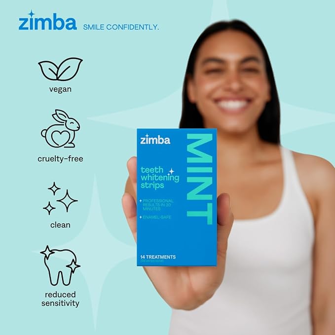 Zimba Mint 2PK Teeth Whitening Strips for Teeth Sensitive, White Strips for Teeth Whitening, Teeth Whitener Stain Remover 28 White Strips Included Per Pack, 28 Day Treatment