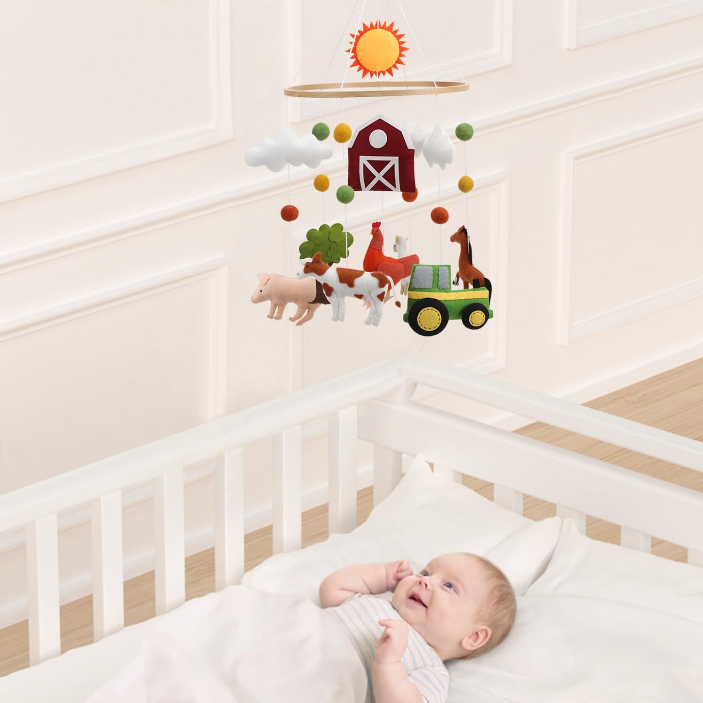 Farm Animal Mobile for Crib - A Colorful Baby Farm Mobile with Animals and barn