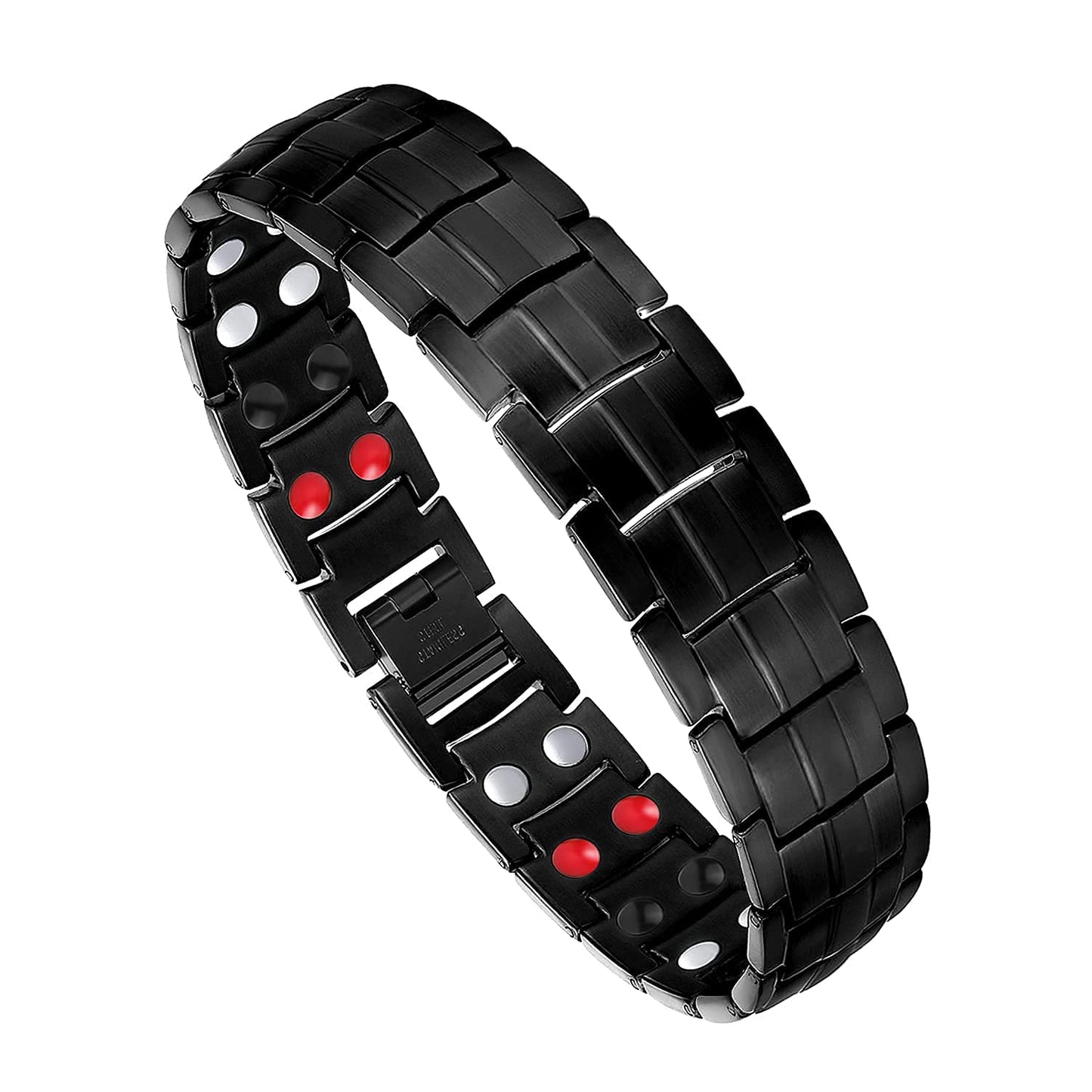 Feraco Magnetic Bracelets for Men Sleek Titanium Stainless Steel Magnetic Bracelet with Double Row 4 Elements Magnets Adjustable (Set of 2)
