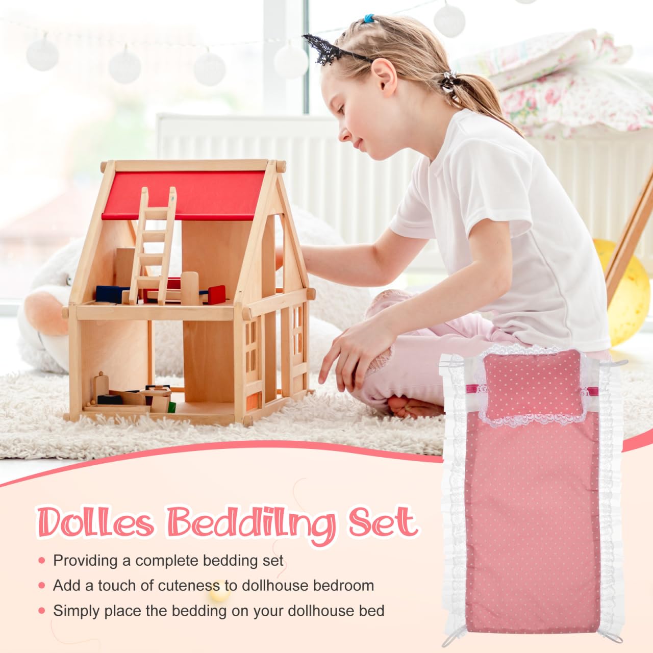 Abaodam Doll House Bedding Set Miniature Bedroom Accessories with Pillow and Bed Sheet for 1/12 Scale Doll Furniture Soft Cloth Mini Bed Kit for Dollhouse Decoration