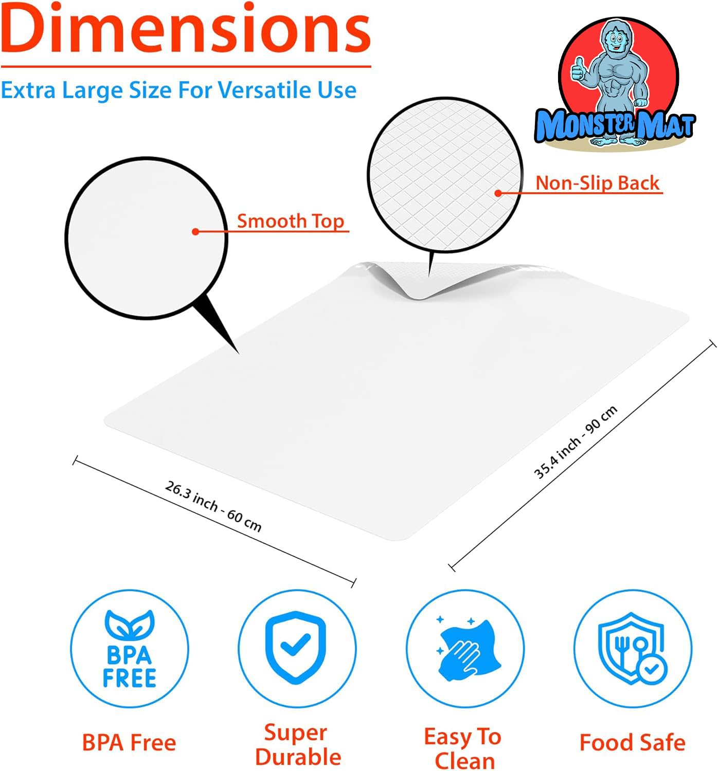 MonsterMat Extra Large Flexible Kitchen Mat – 23.4" x 35.6" x 0.08" – Ultra Thin Chopping Board, durable, Non-Slip, and Versatile Kitchen Extra Large Cutting Board and Craft Cutting Mat (1)