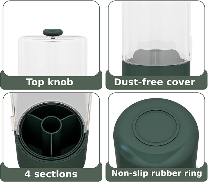 Toothbrush Holder with Cover 360 Rotating 4 Compartments Bathroom Toothpaste Electric Toothbrush Organizer, Dark Green