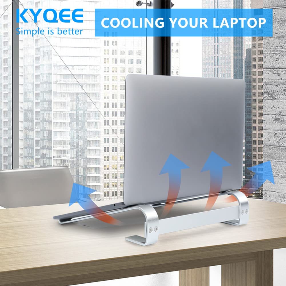 KYQEE Ventilated Laptop Stand for Desk, Ergonomic Aluminum Laptop Riser, Computer Stand for Laptop, Compatible with MacBook Air Pro, Dell, HP, More 11-17.3 Inches Notebook, Work from Home (Silver)