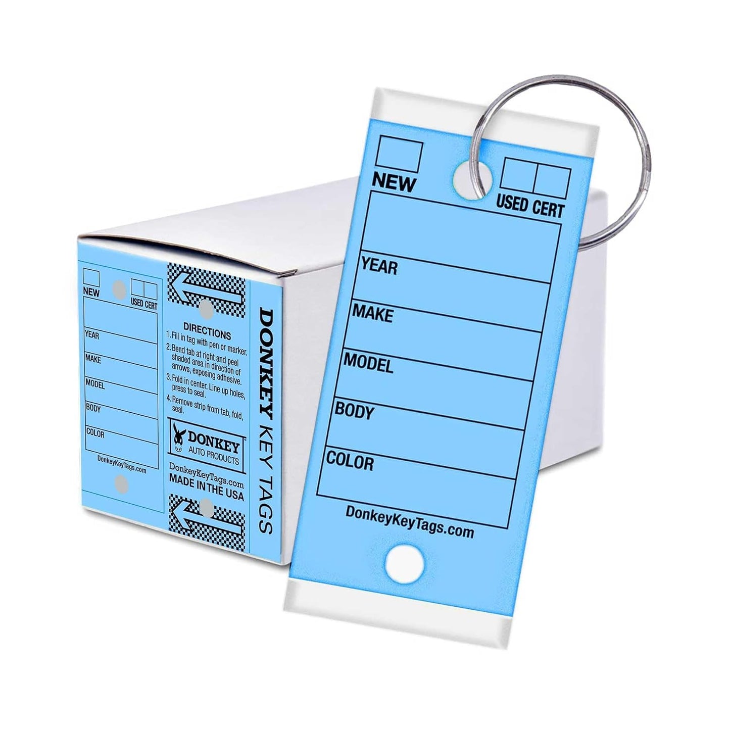 Donkey Key Tags, Laminated Self-Protecting (250 Tags per Box with Metal Rings) (Blue)