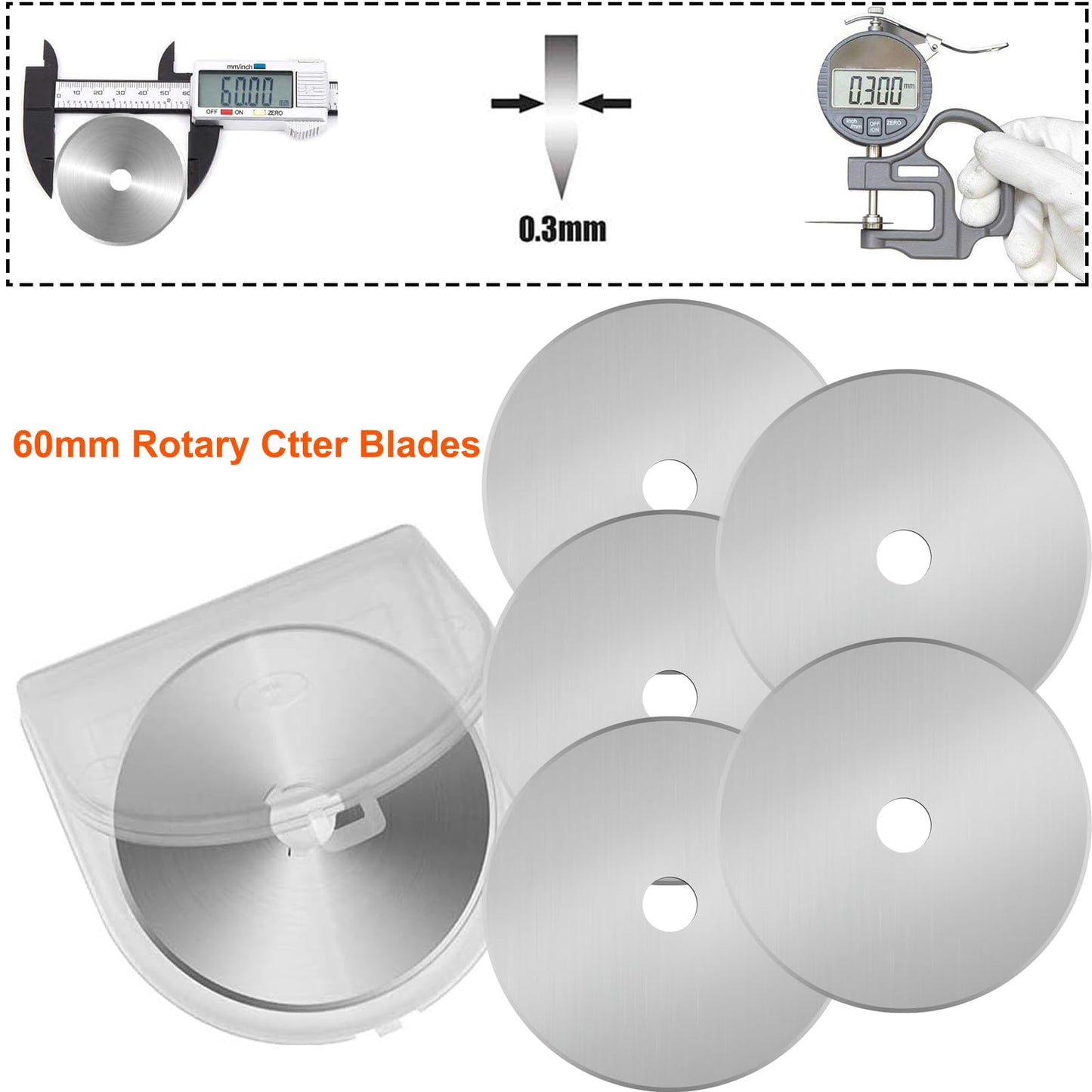 60mm Rotary Cutter Blades 5-Pack Replacement Blades Fits Fiskars, OLFA,Martelli,Dremel,Truecut,DAFA for Quilting Scrapbooking Sewing Arts & Crafts Sharp and Durable Cutter Blade (silver)
