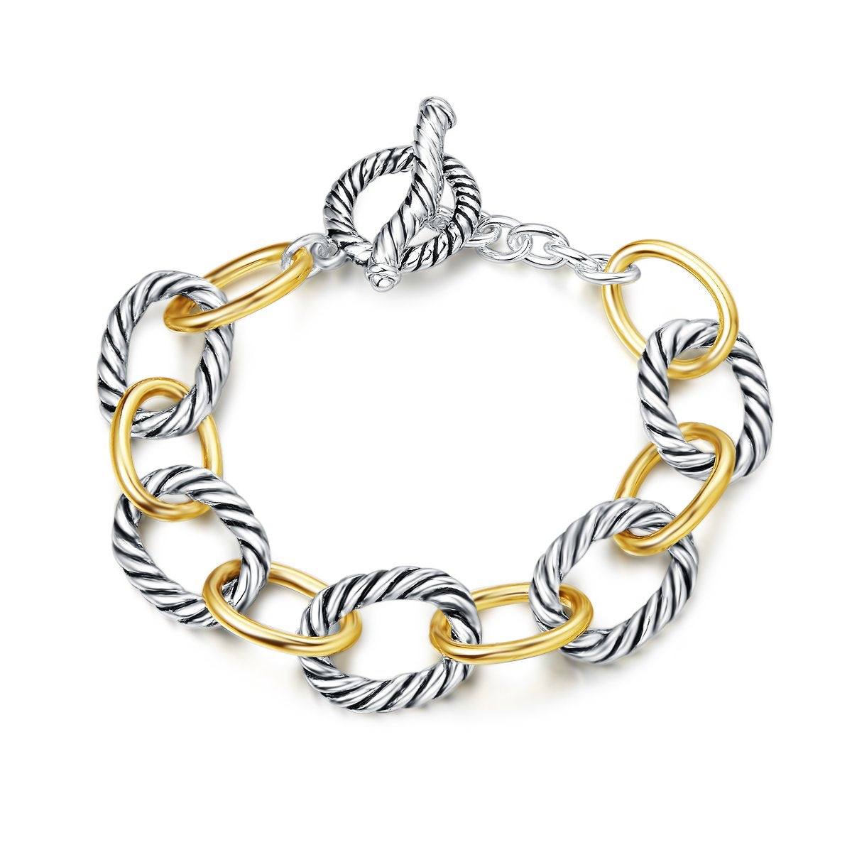 UNY JEWEL Twisted Cable Wire Link Chain Bracelet Two Tone Designer Brand Inspired Women Jewelry Valentine (2 Tone)