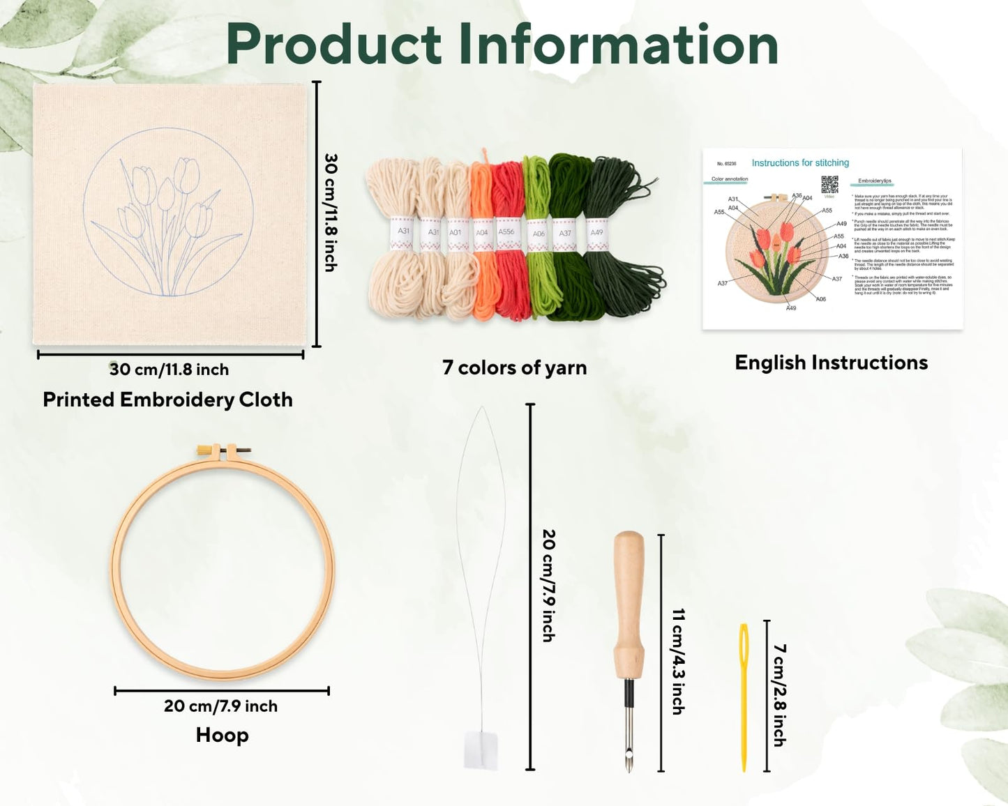 DS. DISTINCTIVE STYLE 2Pcs Embroidery Kits for Beginners,DIY Embroidery Starter Kit,Beginner Cross Stitch Kits for Adults with Instructions,Pattern,Yarns,Hoops,Threader Tools (Sunflowers&Tulips)