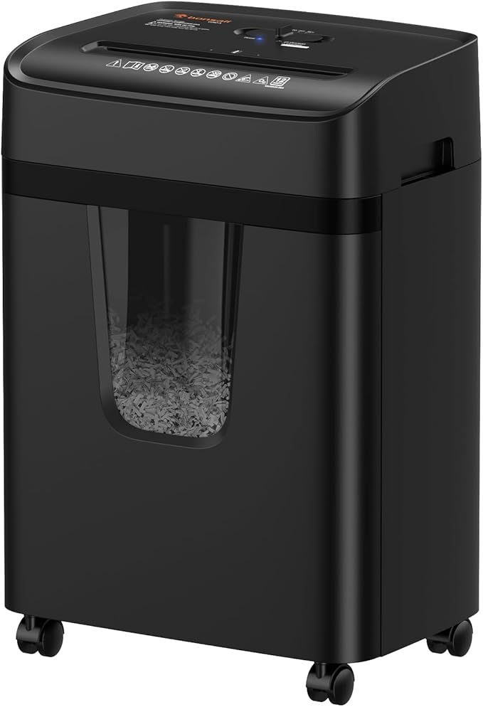 Bonsaii 12 Sheet Paper Shredder for Home Office, Heavy Duty Cross Cut Shredder with 5.5 Gal Pullout Bin, Home Shredder for CDs/Credit Card/Document/Mail, P-4 Security Level