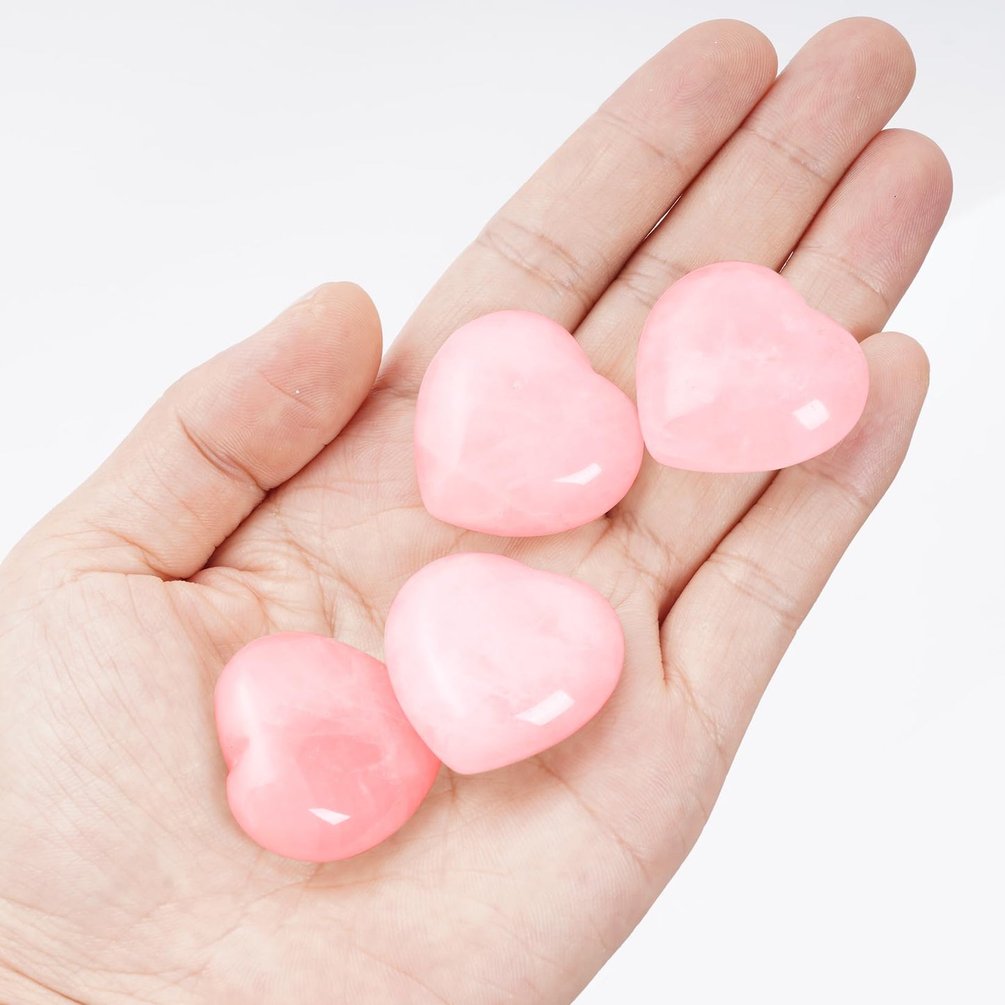 Marrywindix 4 Packs 1.2 Inches Healing Crystal Natural Rose Stone Heart Love Carved Palm Worry Stone Chakra Reiki Balancing