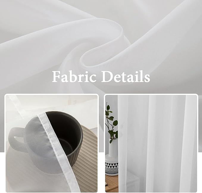 MIULEE White Sheer Curtains 90 inches Long Window Curtains 2 Panels Solid Color Elegant Window Voile Panels/Drapes/Treatment for Bedroom Living Room (54X90 Inches White) (Pack of 2)