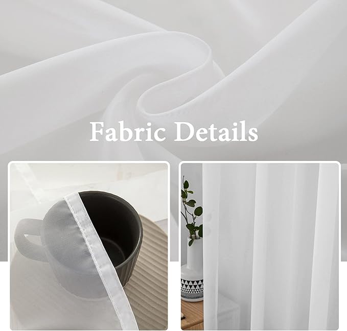 MIULEE 2 Panels Solid Color White Sheer Window Curtains Elegant Window Voile Panels/Drapes/Treatment for Bedroom Living Room (54 X 92 Inches White)