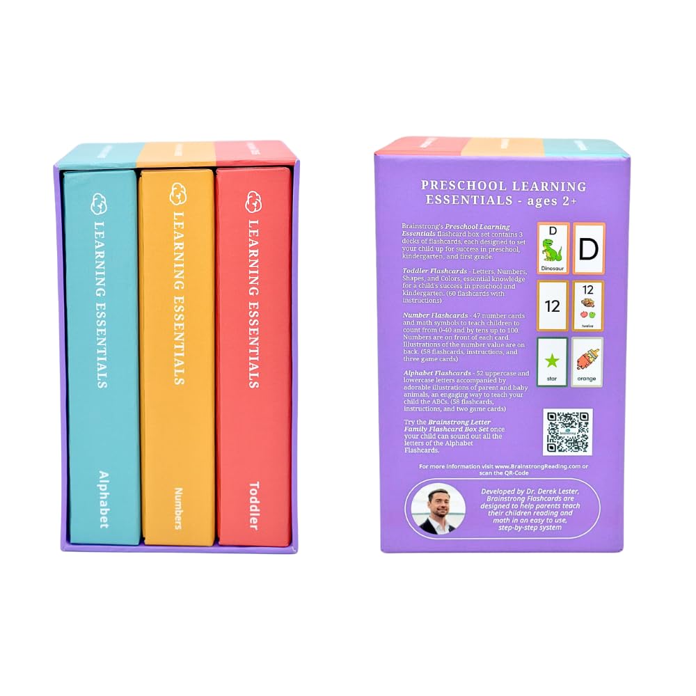 BRAINSTRONG Preschool and Toddler Flashcards | Ages 2-5 | Preschool - Kindergarten | Letter Numbers Shapes Colors | Brainstrong Premium Flash Cards | Preschool Learning Esssentials in Three Decks
