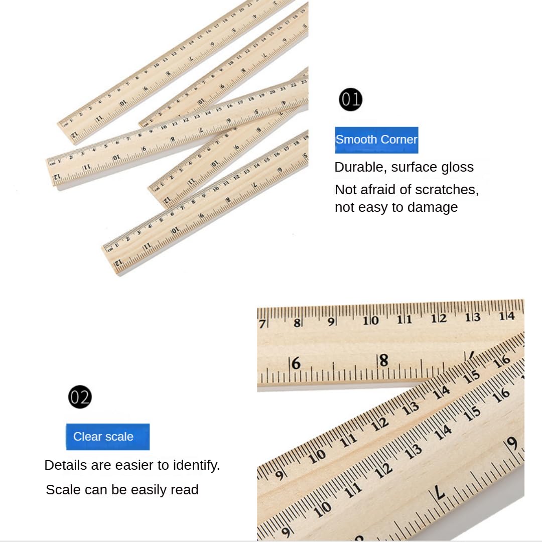 mucaiyang 30 Pack Wooden Ruler 8 Inch Rulers Bulk Wood Measuring Ruler for Students Office School Supplies 2 Scale (20 cm)