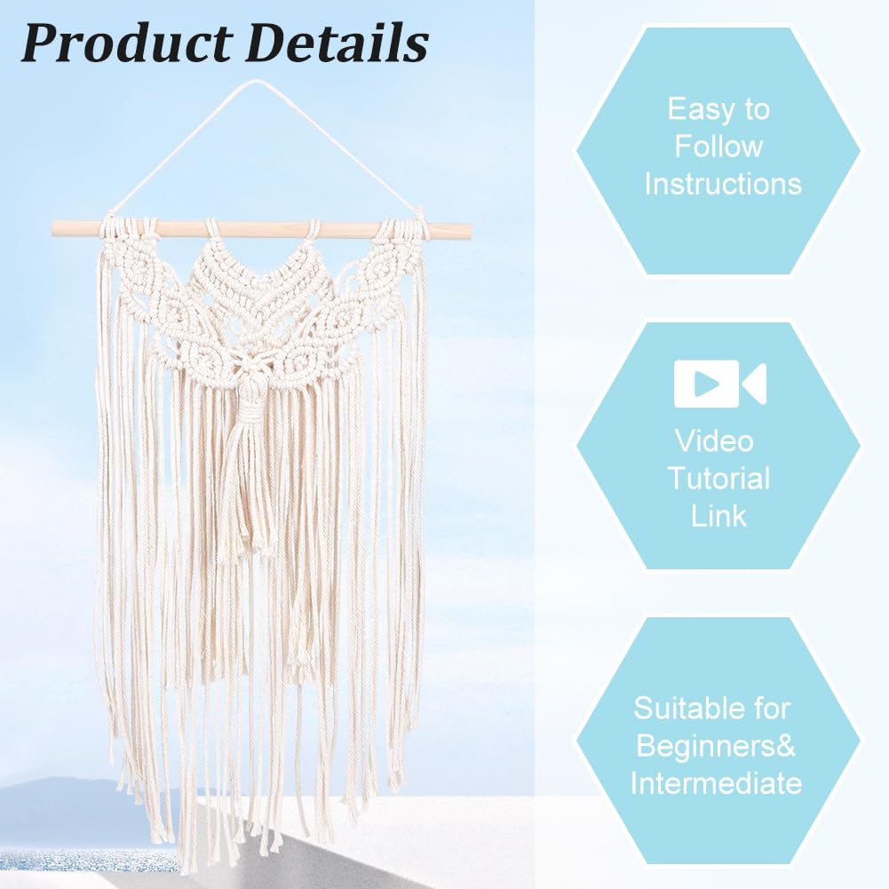 INFUNLY 8 in 1 DIY Macrame Kit All in One Macrame Kits for Adults Beginners White Macrame Wall Hanging Ornaments for Decoration Easy Macrame Keychain Kits Macrame Plant Hanger Kit with Instruction