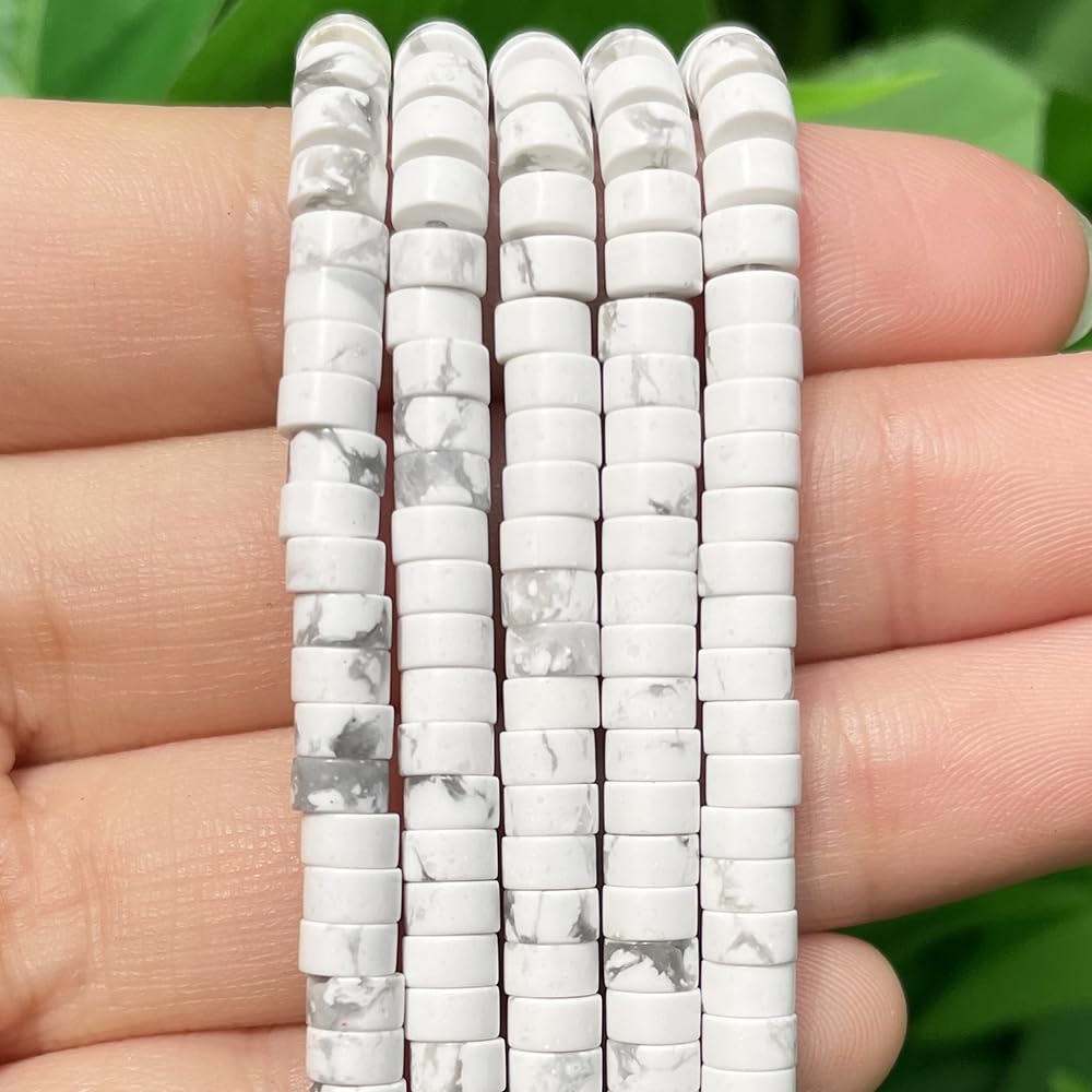 NITOPUPU 150Pcs 4×2mm Natural White Howlite Spacer Stone Beads for Jewelry Making Supplies, Loose Semi Flat Round Gemstone Tube Beads for Bracelets DIY Crafts
