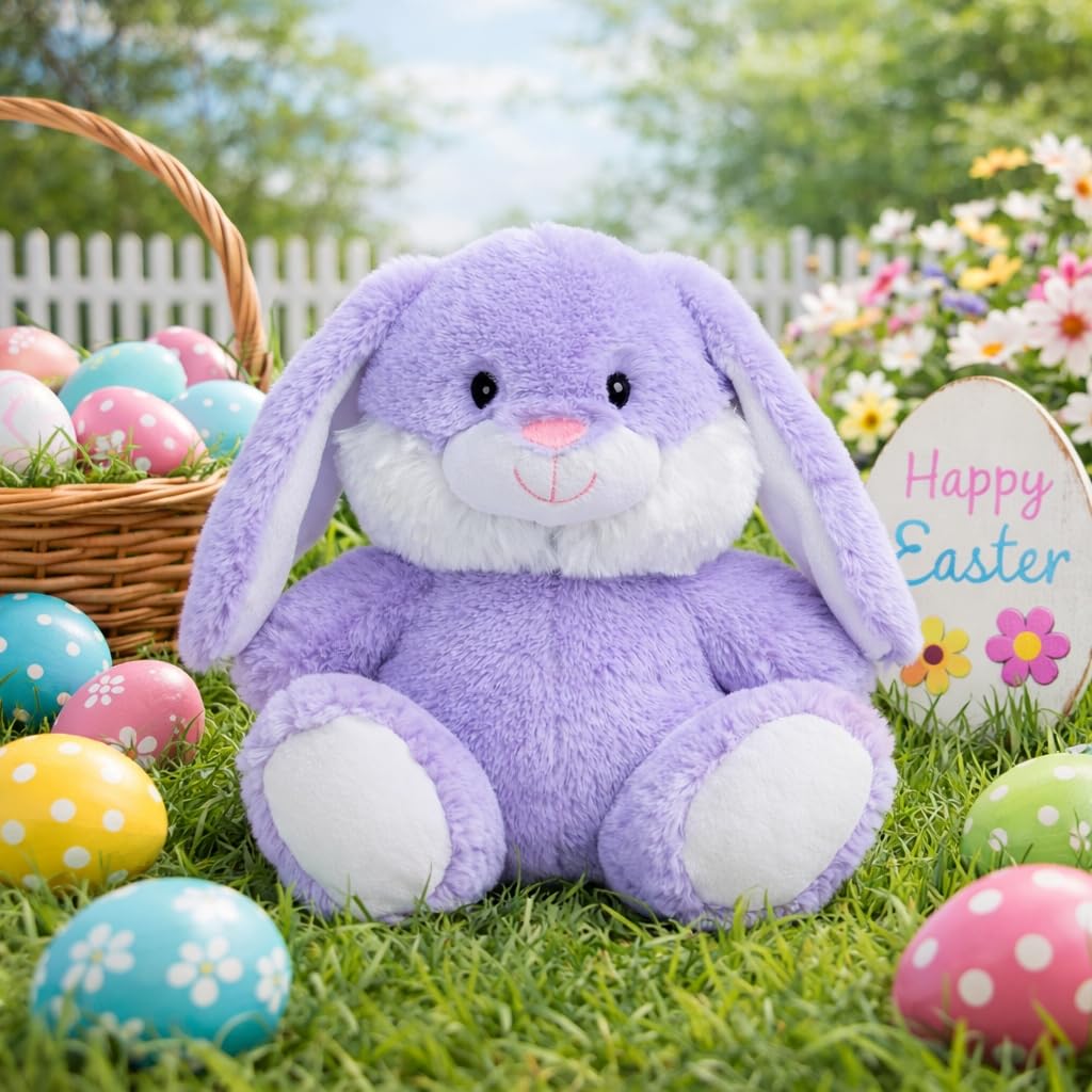 HollyHOME Easter Bunny Stuffed Animal Stuffed Bunny Plush Soft and Cuddly Stuffed Rabbit Easter Gift for Kids Baby Girls 10 inch Purple
