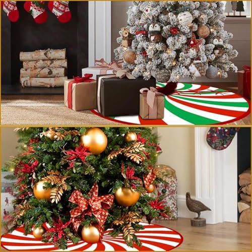 Christmas Candy Tree Skirt 36 Inch Reversible Christmas Candy Tree Mat Christmas Red and White/Green and Red Candy Tree Skirt for Holiday Party Indoor Outdoor Christmas Winter Tree Mat Decoration