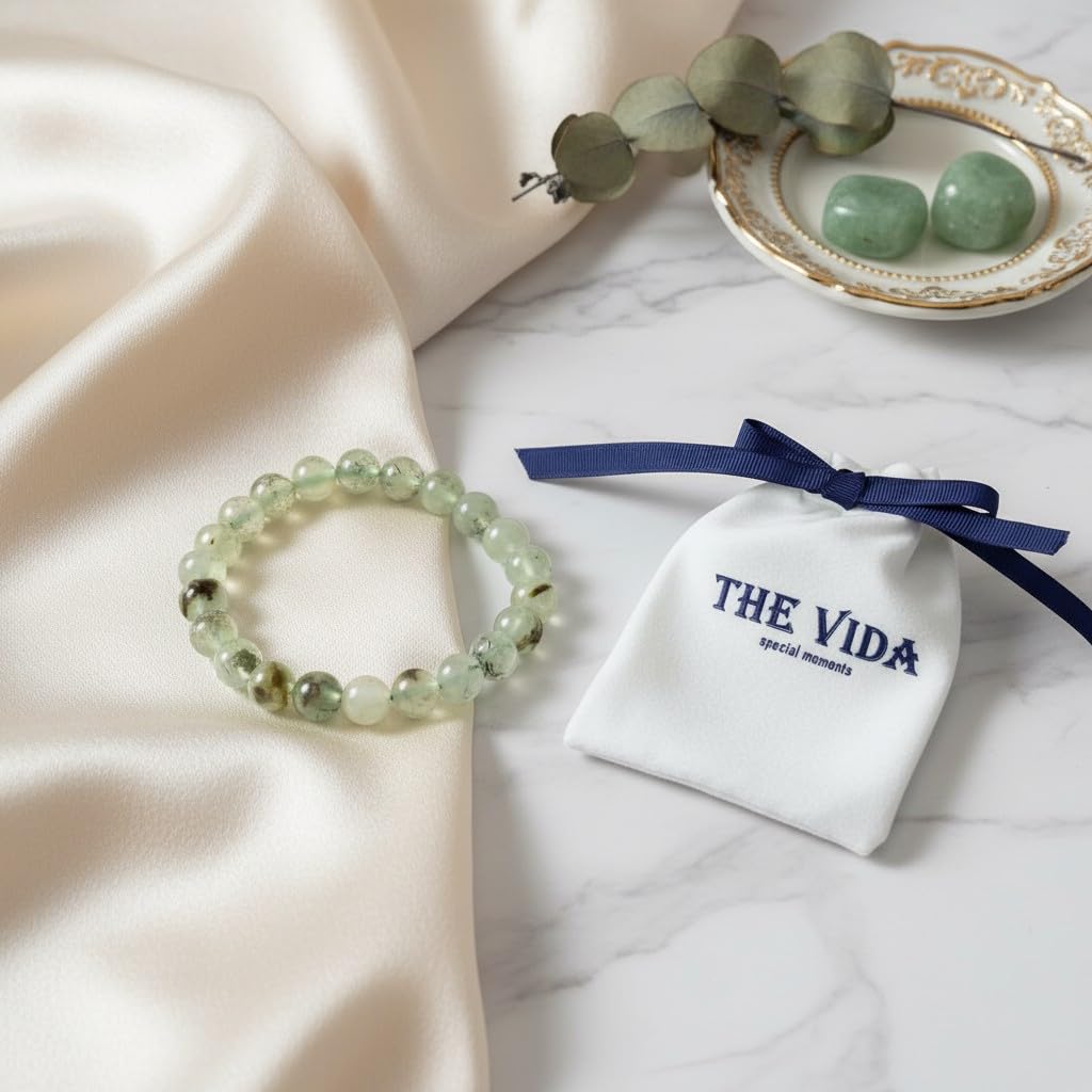 The Vida Handmade AAA+ Quality Crystal Stretch Elastic Bracelet - Nature Gemstone - Jewelry Gift - Holiday Gift - For Women & Men (Prehnite)