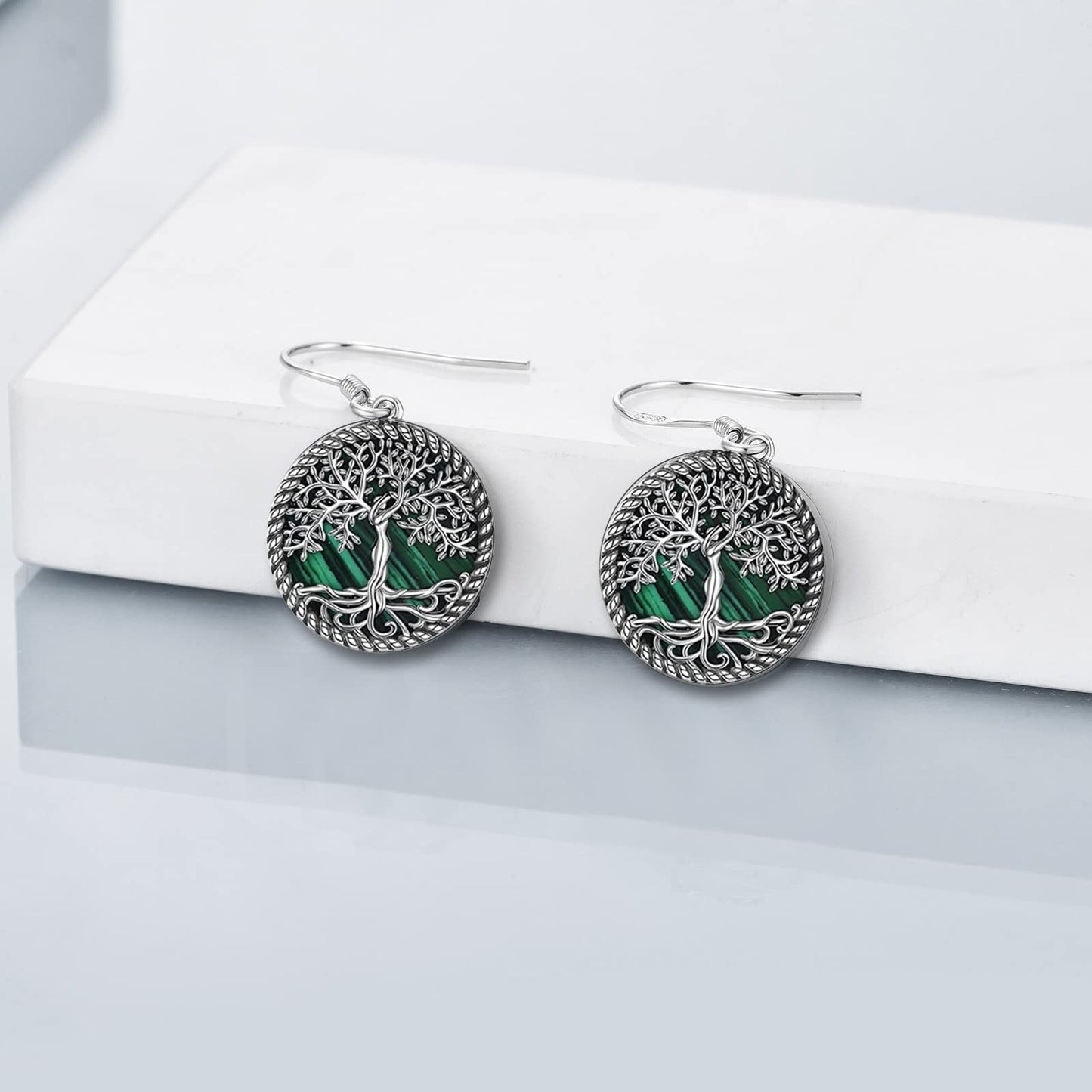 ONEFINITY 925 Sterling Silver Malachite Tree of Life Dangle Drop Earrings Tree of Life Jewelry for Women Gifts