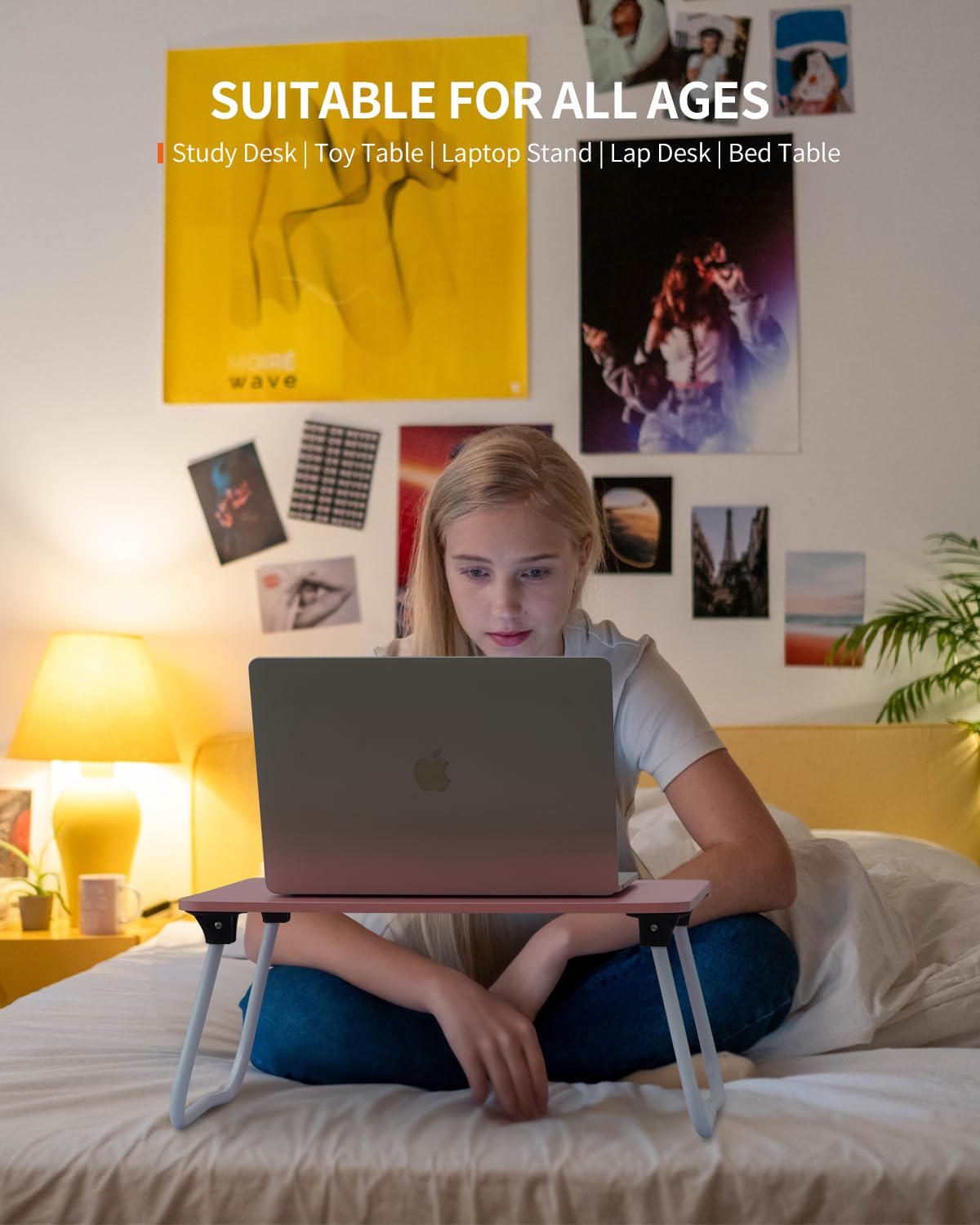 FISYOD Foldable Lap Desk, Laptop Bed Desk, Portable Bed Table, Laptop Stand for Bed & Couch, Lightweight & Mini - Oak