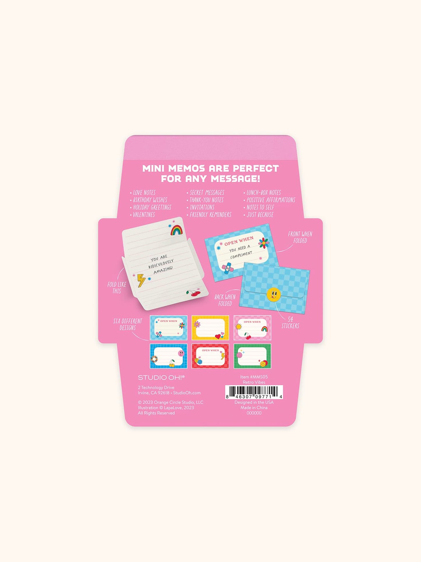 Studio Oh! Retro Vibes Mini Memos with Stickers - Cute Stationery Note Pads & Message Pads with 48 Tear-Off Sheets & 54 Sticker Seals - Notepads for To Do Lists, Love Notes & More - 4.25 x 5.5 In