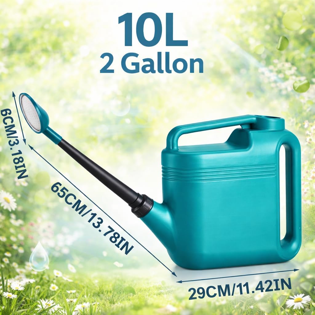 2 Gallon Watering Can for Indoor & Outdoor Plants, Large Capacity Long Spout with Ergonomic Non-Slip Handle, Durable Leak-Proof Plastic, Comfortable Grip, Ideal for Flowers, Vegetables