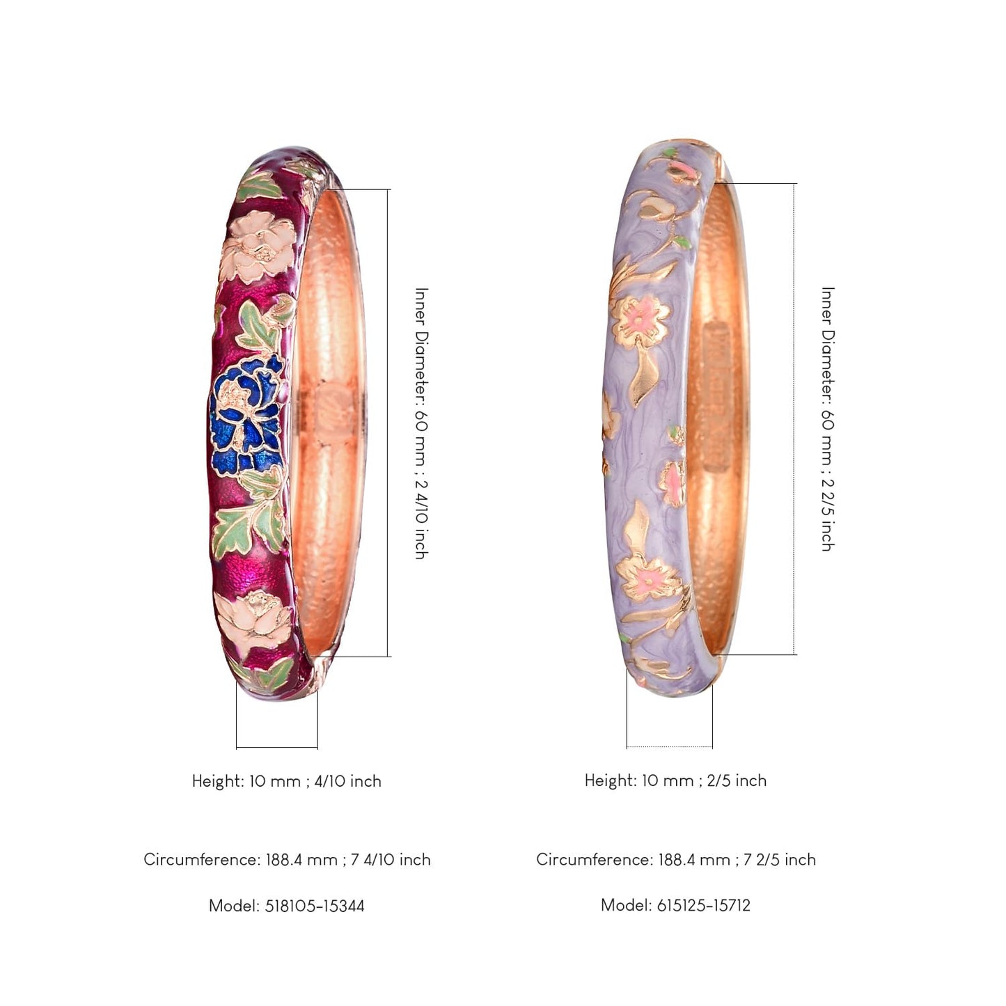 UJOY Cloisonne Bracelet Hinge Indian Cuff Bangle Enameled Jewelry Flower Bracelets for Women Gift Box 55A111-55A113 Purple