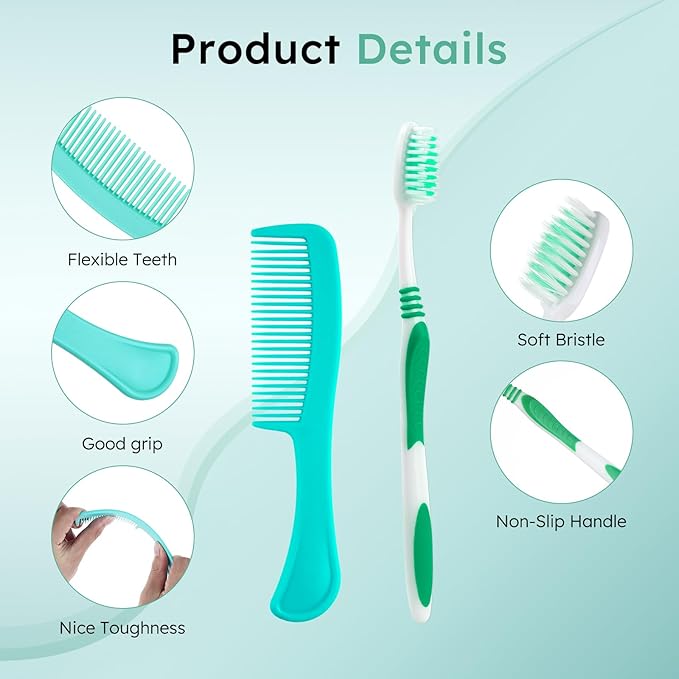 Disposable Toothbrushes with Toothpaste and Comb in Bulk, Individually Wrapped Soft Bristle Travel Size Basic Hygiene Kits, for Travel Hotel Camping Charity Homeless Shelter Donation in 5 colors (100)