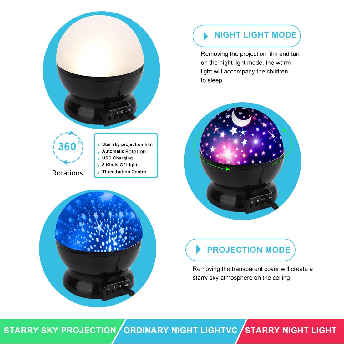 Star Projector Night Light for Kids, 360° Rotating Star Lights for Bedroom, Kid Night Light Projector, Ceiling Light Projector for Kids Room, Birthday Gift for 3 4 5 6 7 8 Year Old Girls Boys