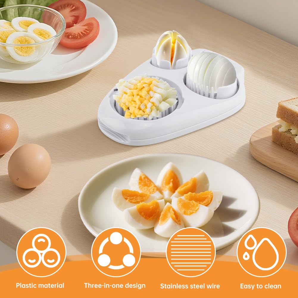 3-In-1 Egg Slicer for Hard Boiled Eggs,Stainless Steel Egg Cutter with 3 Cutting Modes,Multipurpose Kitchen Gadget Dicer for Butter Strawberry,Mushroom,Banana,Tomato,Easy to Use