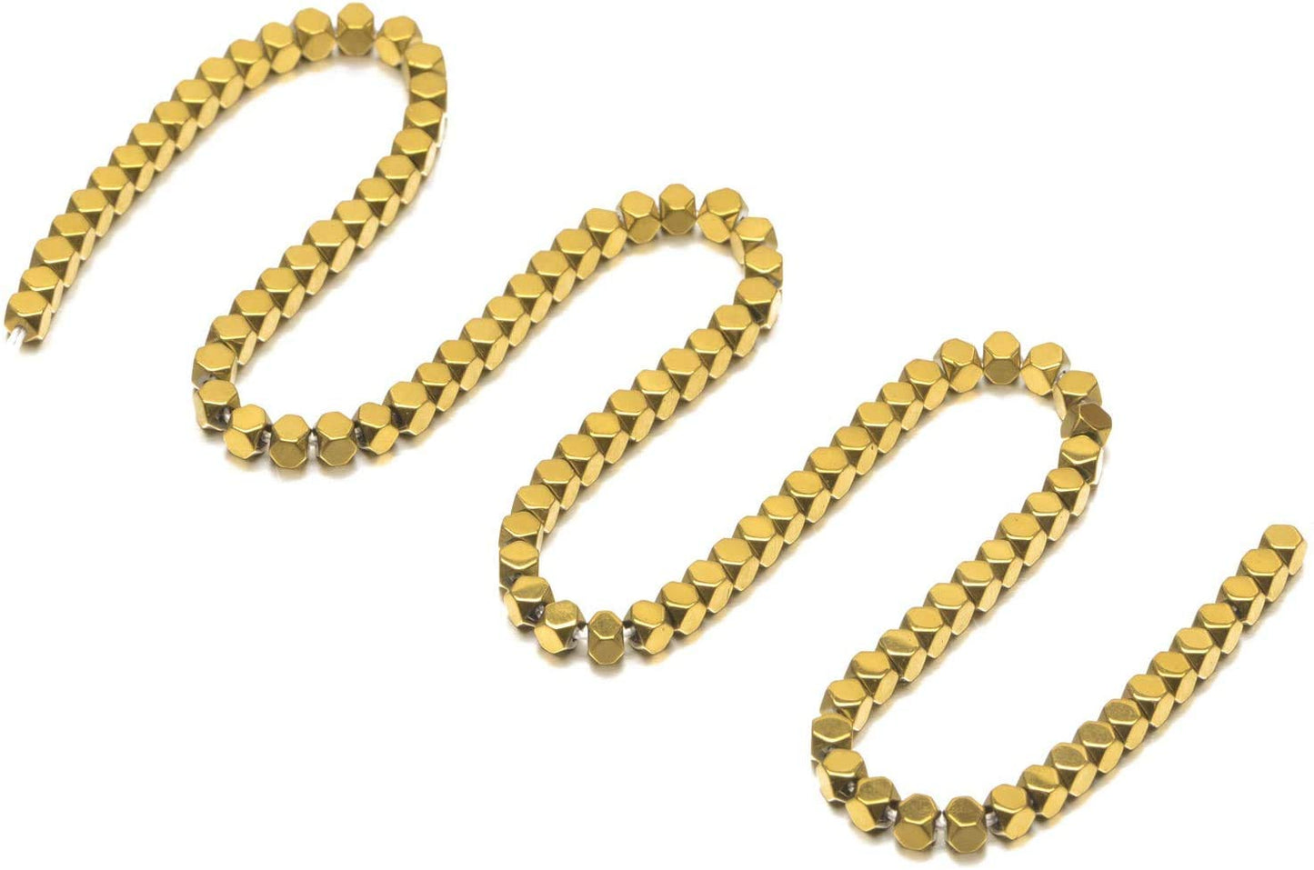 AD Beads Natural Hematite Gemstone Faceted Square Cube Loose Beads 16" (6x6mm, Metallic Gold)