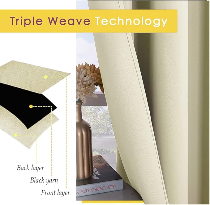 NICETOWN Thermal Room Darkening Draperies Curtains, Thermal Insulated Grommet Room Darkening Drape Panels for Bedroom (Beige, 2 Panels, W42 x L72 -Inch)
