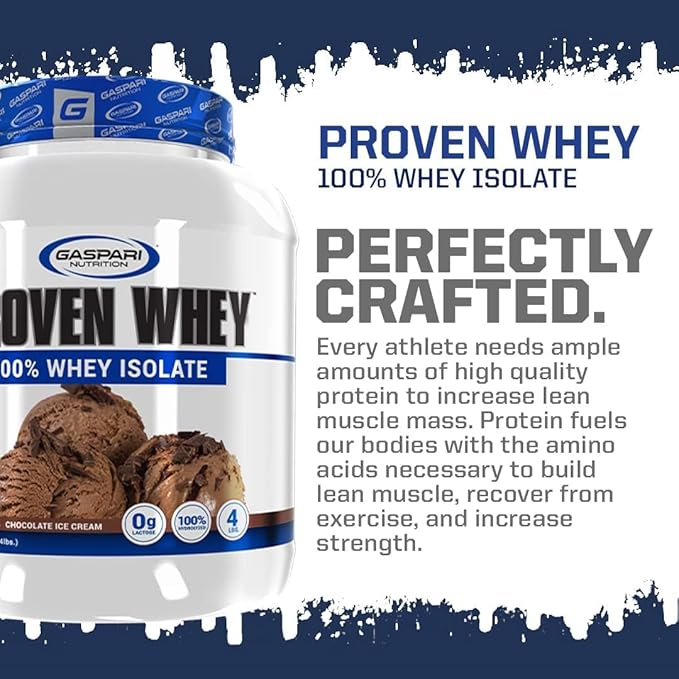Gaspari Nutrition Proven Whey, 100% Hydrolyzed Whey Isolate, High Protein, Lactose Free, Low Carbohydrate and Low Sugar (Chocolate Ice Cream, 2 Pound (Pack of 1)