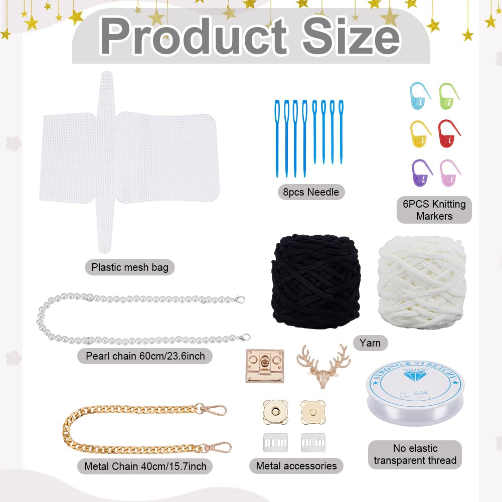 FREEBLOSS 2 Set DIY Plastic Canvas Mesh Bag Kit Blank Mesh Canvas Sheets for Embroidery Needlepoint Craft Kit Knit and Crochet Projects Handbag Making Accessories, Black and White