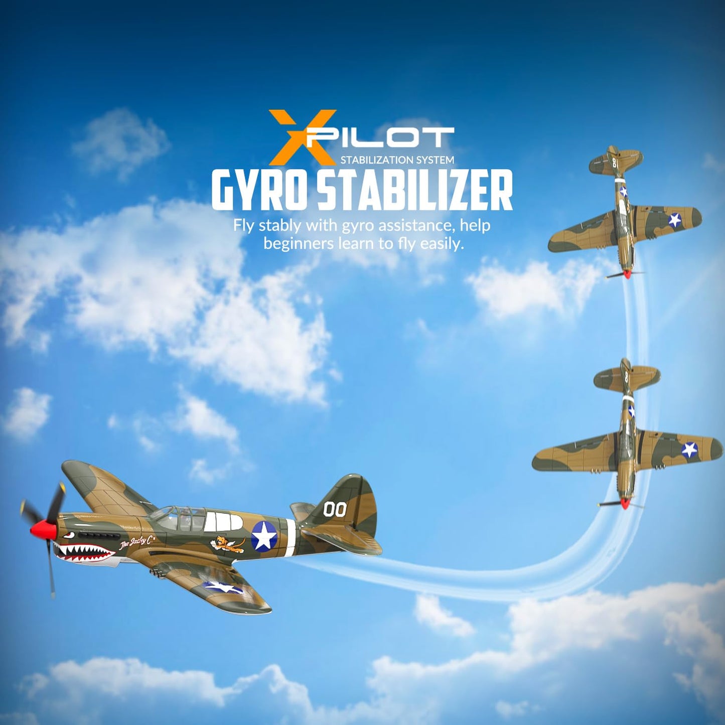 volantexrc RC Plane, 4 Channel Remote Control Airplane Fighter P40 with Aileron, 6-Axis Gyro, Aerobatics for Adults