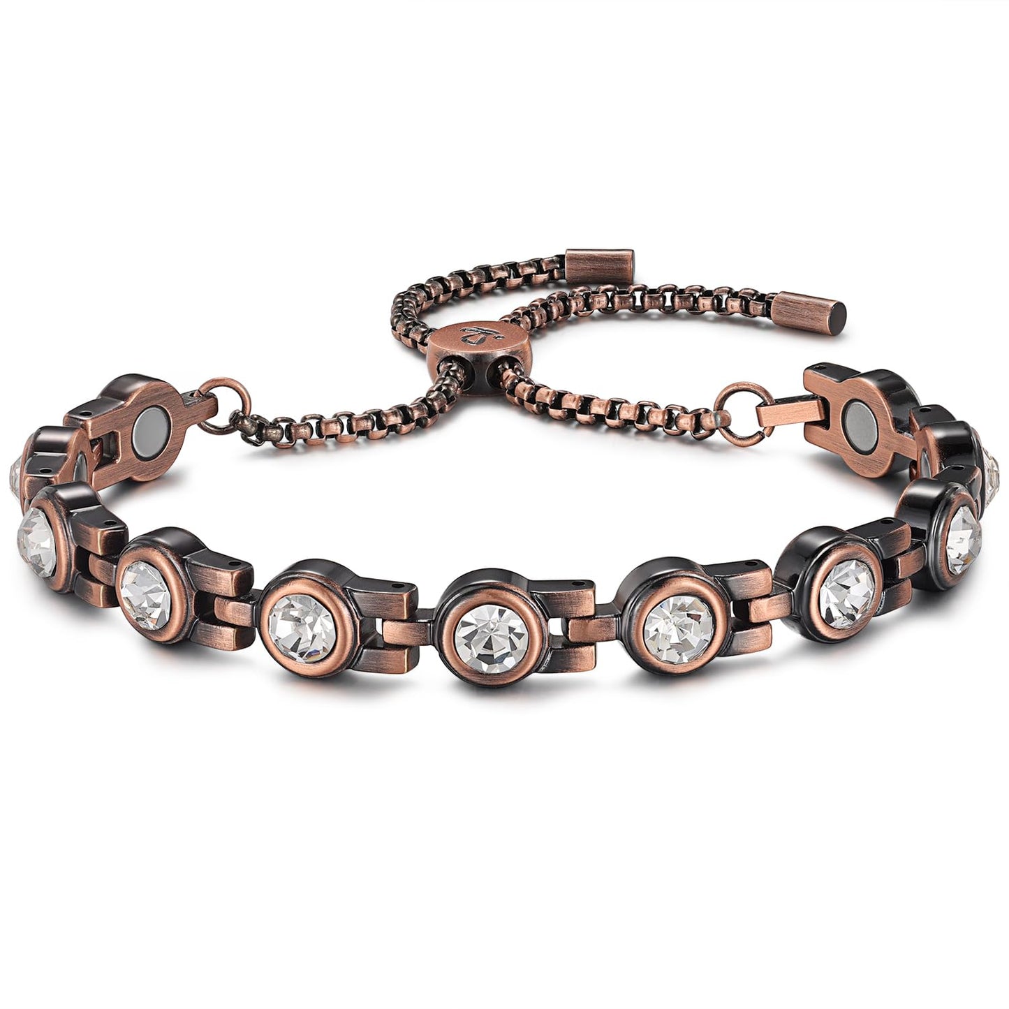 RainSo Women Pure Copper Magnetic Bracelets Adjustable Design with Display Box (White Crystal)