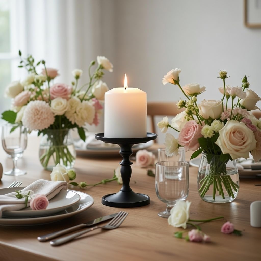 Hosley Set of 2 Black Pillar Holder 4.75 Inch High. Ideal Gift for Wedding Party Special Occasion or as a Candle Holder. W1