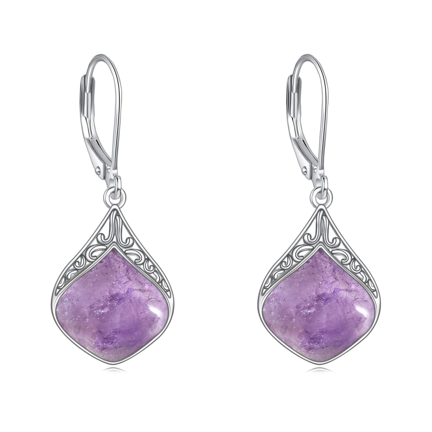 Agate Earrings Sterling Silver Filigree Teardrop Drop Earrings Purple Agate Leverback Earrings Dangles Jewelry Gifts For Women
