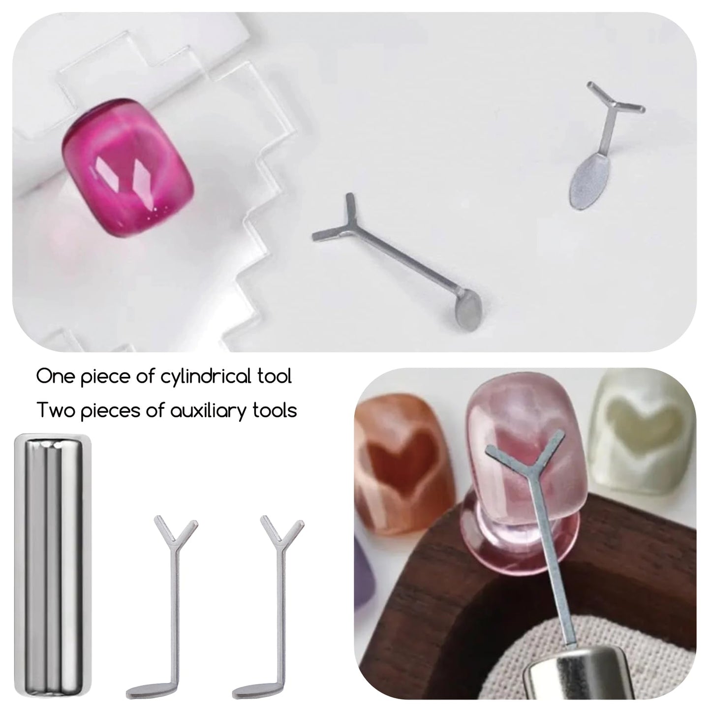 YECIRALA 14Pcs Cat Eye Magnet For Nails Magnet Tool Set With 2 Pcs Y-Shape Iron Molds, 14 Uniquely Shaped Nail Magnet For Nails Strong Magnetism Cylinder Cat Eye Gel Nail Polish Magnet Sticks Tools
