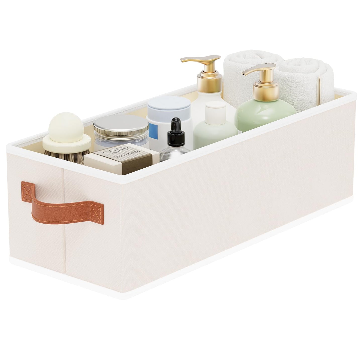 YheenLf Storage Bin, Linen Foldable Clothes Basket, Storage Box Container with Double Handles for Bedroom, Beige, 15x 6 x 5 Inch, 1-Pack