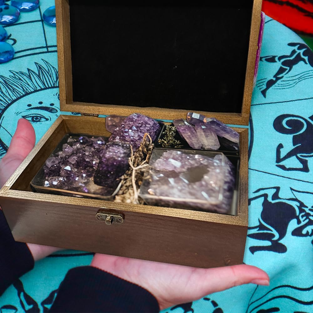 arricraft 1 Pc Wooden Memory Keepsake Box, Wildflower Cluster Butterflies Engraved Pattern Rectangle Pine Tarot Box for Anniversary Jewelry Board Storage (9.45x5.51x3.54 Inch)