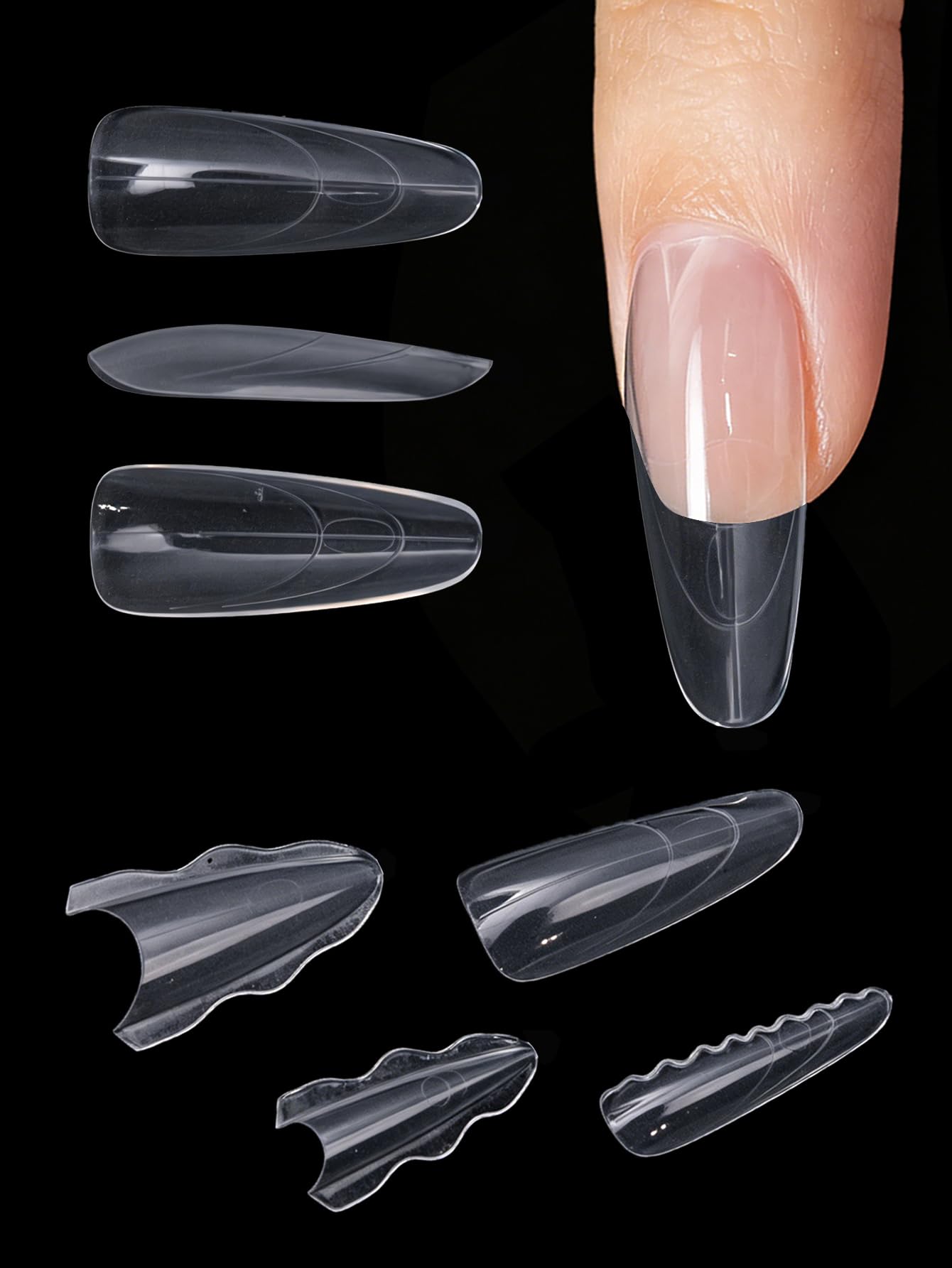 Klimonla Sandwich Dual Nail Forms Professional Sandwich Dual Forms-240Pcs Long Stiletto Nail Mold for Fast Extension,15 Sizes Reusable Salon Manicure Tools (240pcs F50s)
