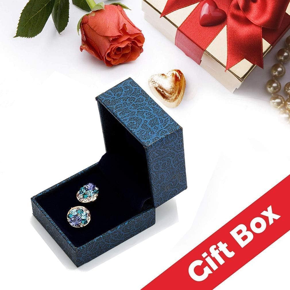 Multicolored Austrian Crystal Rhinestone Stud Earrings for Women Fashion S925 Sterling Silver Hypoallergenic Jewelry (Blue Main Crystal/Rose Gold-tone)