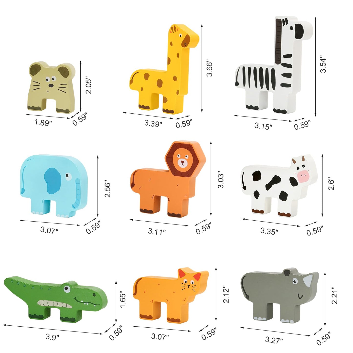JugueteLand Wooden Animal Stacking Puzzle Toy, Educational Balancing Activity Toy for Kids, Wooden Zoo Animal Building Blocks Stacker & Bag, Stacking and Balance Toys for Toddlers 2-4 Years