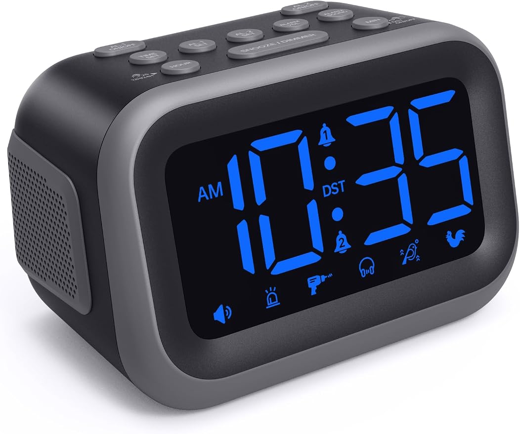 Acedeck Super Loud Alarm Clock: 115dB Wake-Up Power | Dual Alarms and 6 Alarm Sounds for Heavy Sleepers Adults and Shift Workers - Bedroom and Daily Wake-Up Use (Blue Digits)