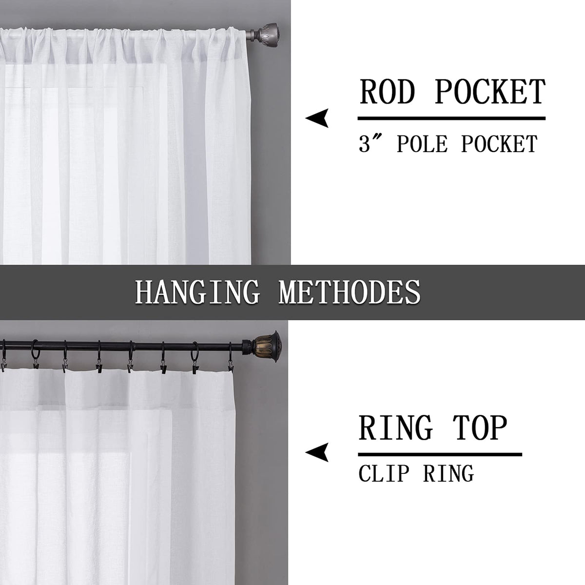 Short Sheer Curtains Linen Textured Bedroom Curtain Sheers Light Filtering Rod Pocket Voile Curtains for Living Room