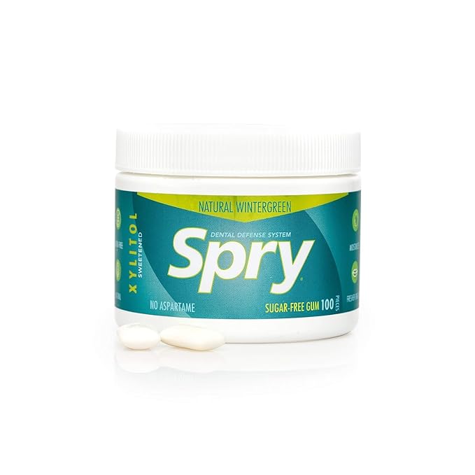 Spry Fresh Natural Xylitol Chewing Gum Dental Defense System - Aspartame-Free, Sugar-Free, Non-GMO, Gluten-Free (Wintergreen, 100 Count - Pack of 1)