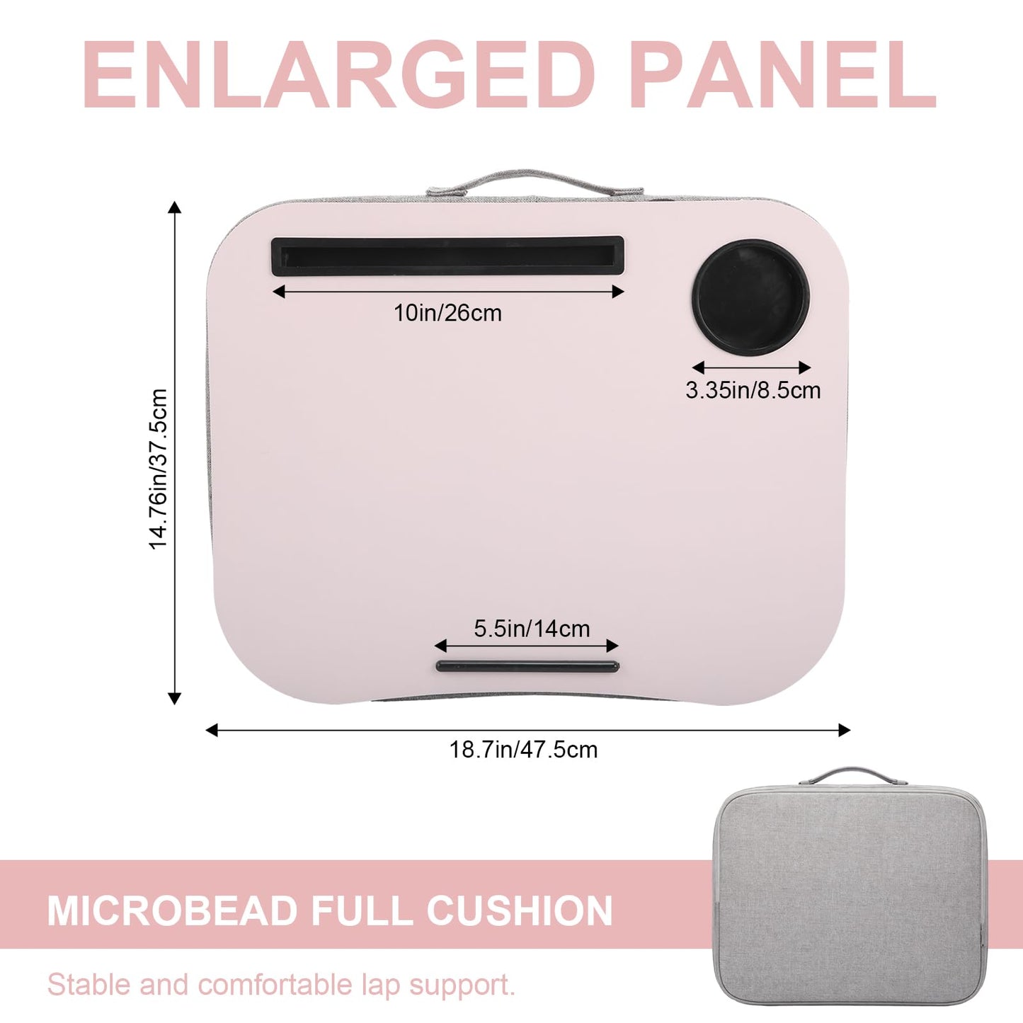 Lewtemi Pink Laptop Lap Desk with Cup Holder and Stopper Padded Phone Holder Couch Bed Sofa Fits up to 15.6 Inch Cushion Portable Lap Desk for Home Office Study Writing