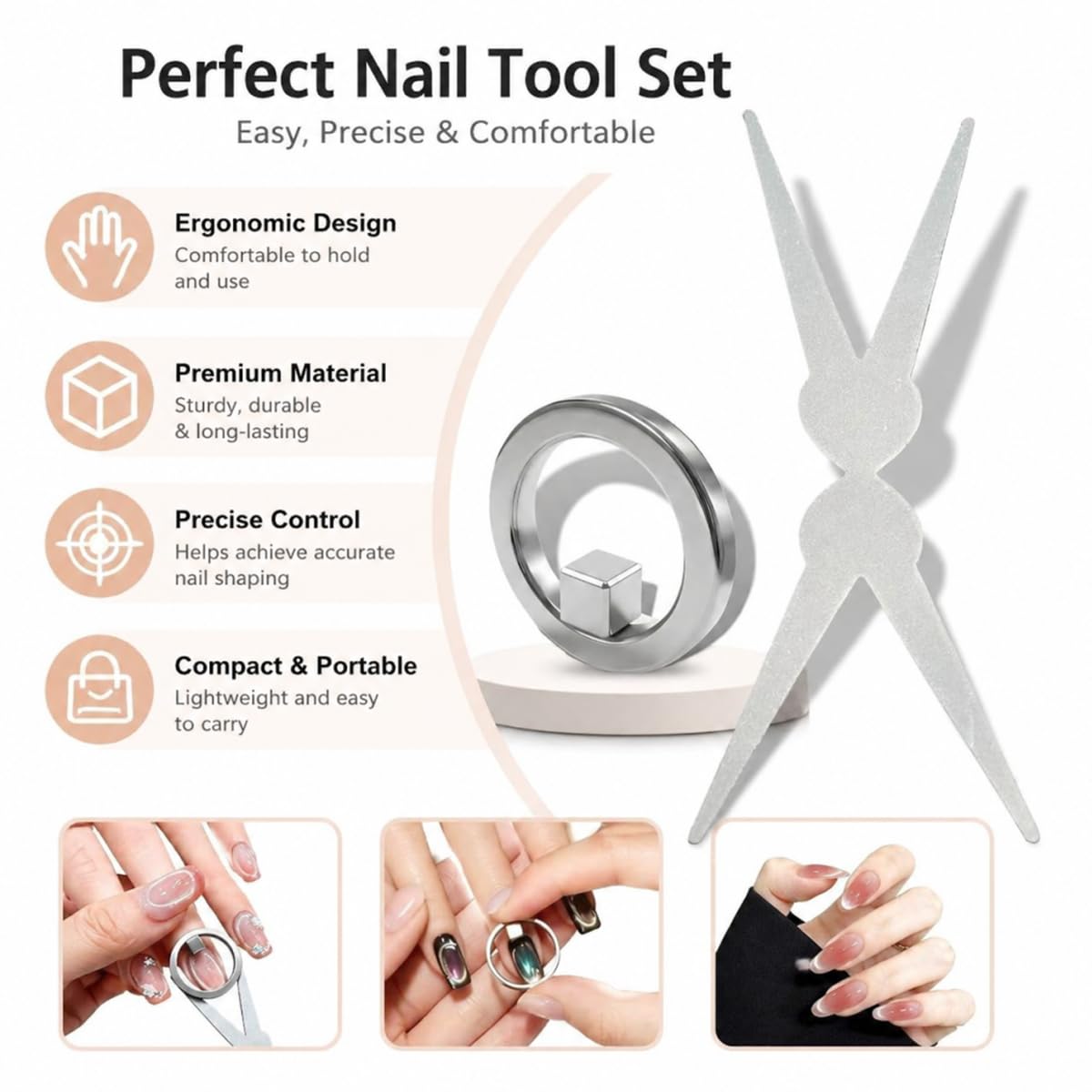Cat Eye Nail Magnet Tool Set – Ring-Shaped & Y-Shape Magnets for Gel Polish, Hollow Design for Wide Beam, Heart & French Effects, Portable Nail Art Tool for DIY & Salon Use (2 Pack)