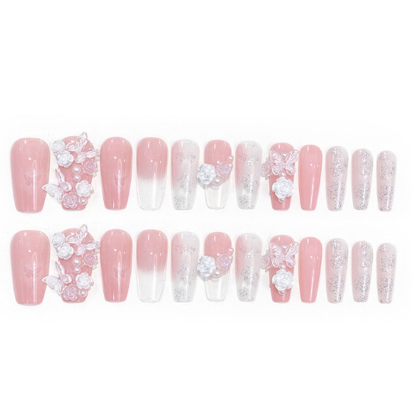 Hkanlre 3D Press on Nails Medium Fake Coffin Nails Tips Full Cover Luxury False Nails for Women and Girls 24PCS